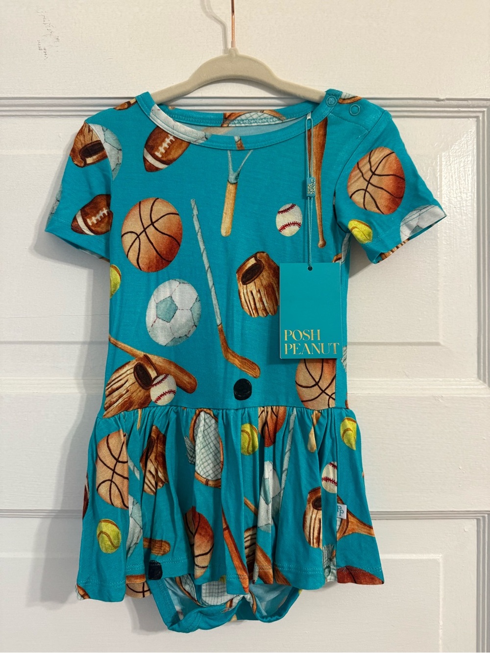 Posh Peanut Teal Sports-Print Girls' Dress